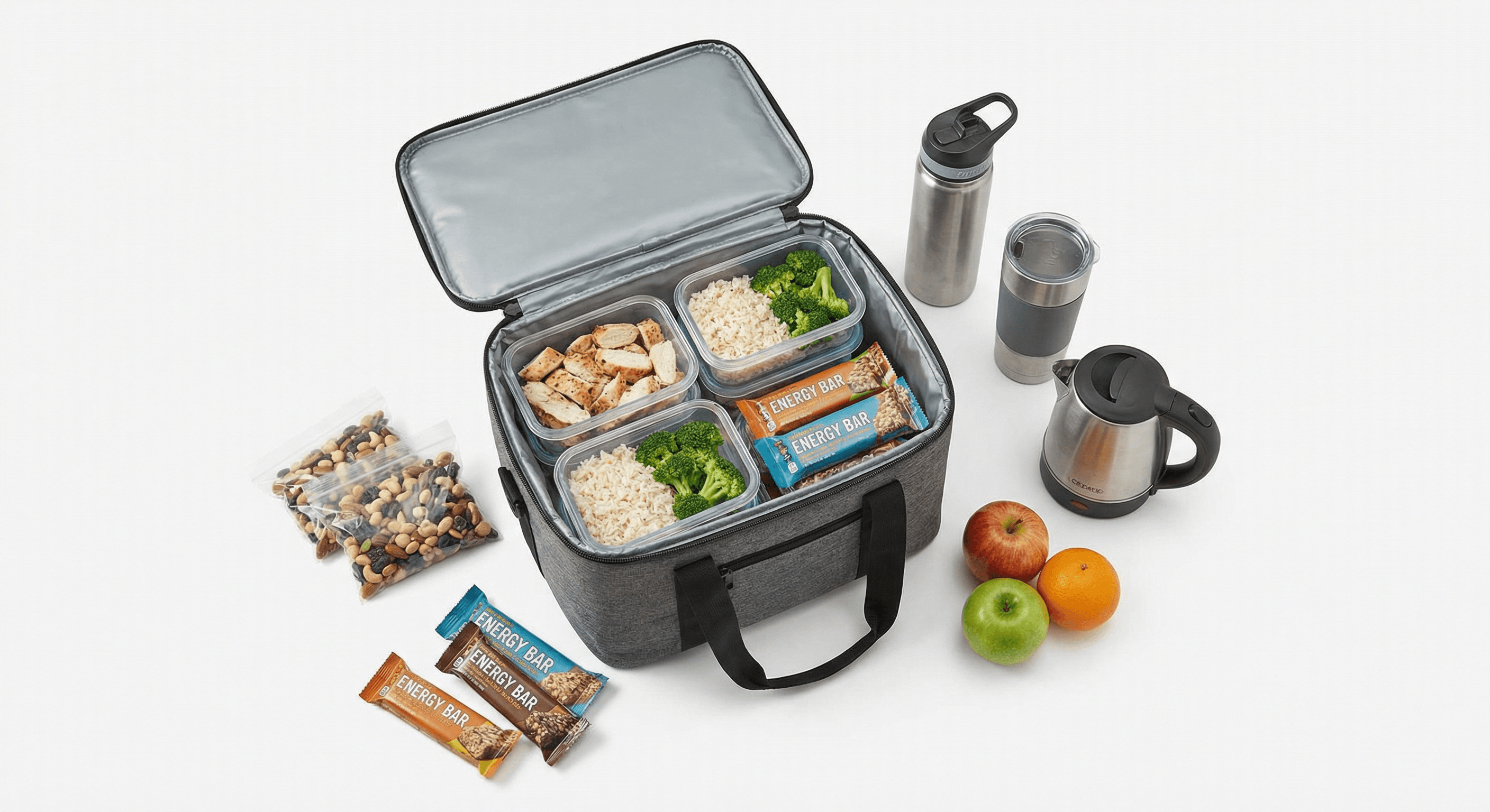 Portable sports nutrition foods packed for team travel