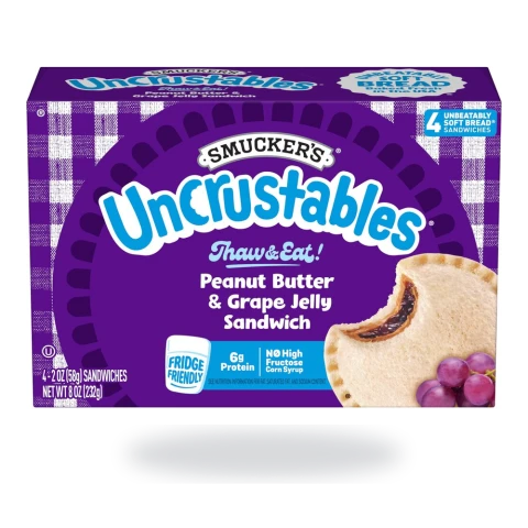 Peanut butter and jelly sandwich: Uncrustables PB&J package